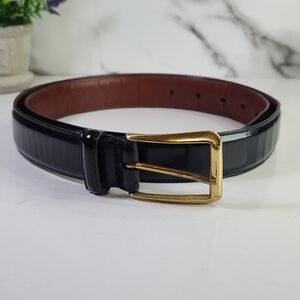 Coach Black Leather Belt with Gold Buckle.